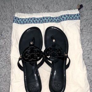 Tori Burch Miller Sandal- Black Patent